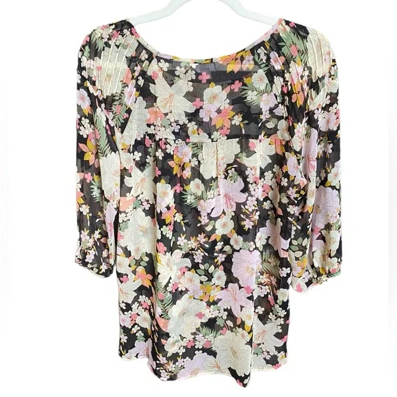 LC Lauren Conrad Floral Chiffon Peasant Top - Picture 2 of 8